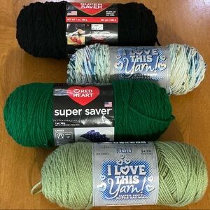 I Love This Yarn and Red Heart Yarn: Light Sage, Multicolor, Black, Green Yarn